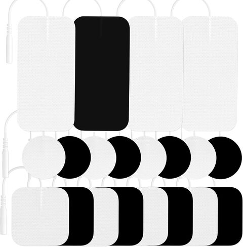 20-Pack TENS Electrode Pads, 2x4 Electrodes Pads, 2x2 Inch Square and Round TENS Machine Replacement Pads, Standard 2.0mm Pin Connector for TENS Units and Electrical Muscle Stimulation in Saudi Arabia