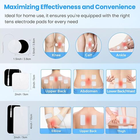 20-Pack TENS Electrode Pads, 2x4 Electrodes Pads, 2x2 Inch Square and Round TENS Machine Replacement Pads, Standard 2.0mm Pin Connector for TENS Units and Electrical Muscle Stimulation in Saudi Arabia