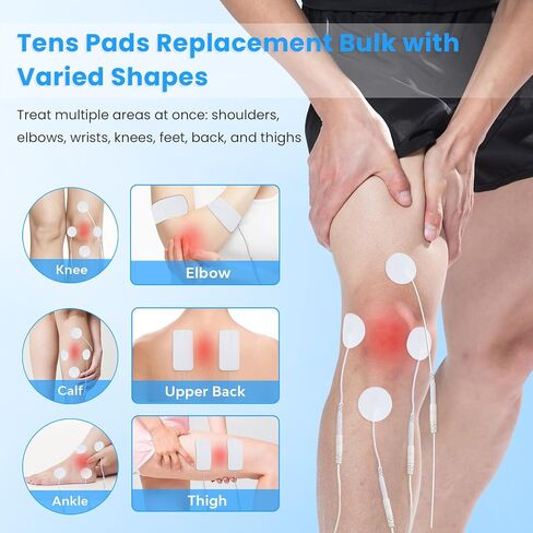 20-Pack TENS Electrode Pads, 2x4 Electrodes Pads, 2x2 Inch Square and Round TENS Machine Replacement Pads, Standard 2.0mm Pin Connector for TENS Units and Electrical Muscle Stimulation in Saudi Arabia