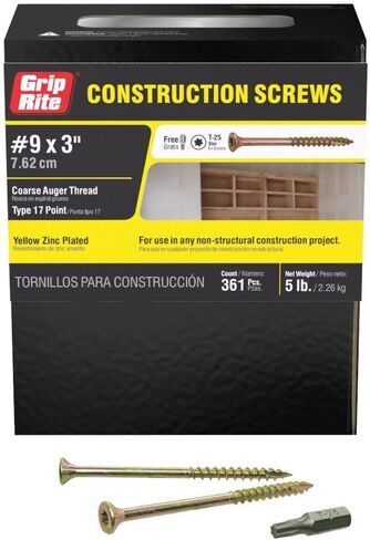Grip-Rite 114GCS1#9 x 3, T25 Star Drive Gold Construction Wood Screw, 5lb Box in Saudi Arabia