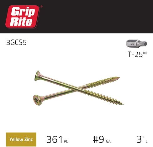 Grip-Rite 114GCS1#9 x 3, T25 Star Drive Gold Construction Wood Screw, 5lb Box in Saudi Arabia