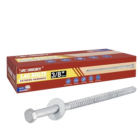 مسامير متخلفة مقاس 3/8 بوصة × 14 بوصة (25 قطعة) مسامير متخلفة للخشب، مجلفنة بالغمس الساخن، رأس سداسية شديدة التحمل مع غسالات in Kuwait