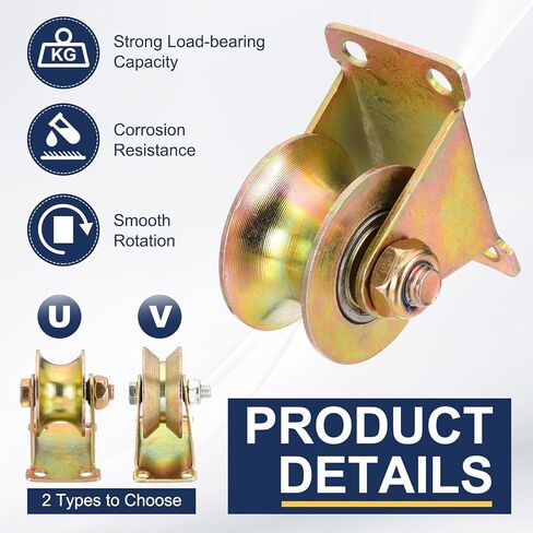 MECCANIXITY 4Pack U Groove Wheel، 2 "dia. عجلات بوابة منزلقة فولاذية تحميل 330 رطل عجلة صلبة مع قوس للمسار المقلوب بوابة المتداول الآلات الصناعية سلك حبل السكك الحديدية، مطلي ملون in Saudi Arabia
