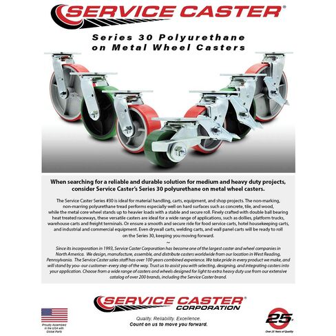 5" Heavy Duty Rigid Caster with Red Polyurethane on Iron Wheel - 1,000 lbs Capacity - Service Caster Brand in Saudi Arabia