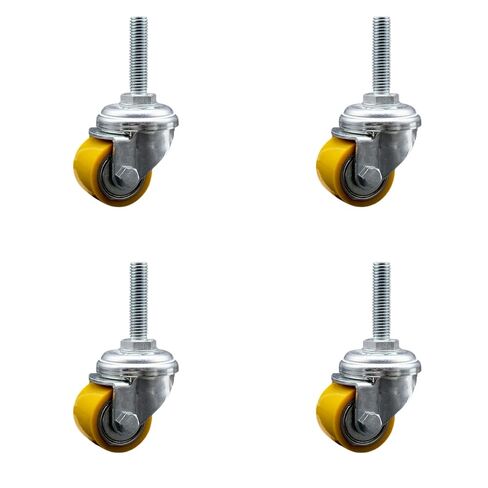 Low Profile Polyurethane Swivel Threaded Stem Caster Set of 4 w/35mm x 27mm Yellow Wheels and 10mm Stem - 880 lbs Total Capacity - Service Caster Brand in Saudi Arabia