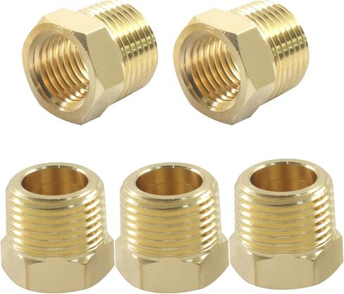 5 Pcs 3/8" NPT Male x 1/4" NPT Female Brass Reducer Hex Bushing Threaded Pipe Fitting, Brass Fitting Pipe Hose Tube Adapter Convert in Saudi Arabia