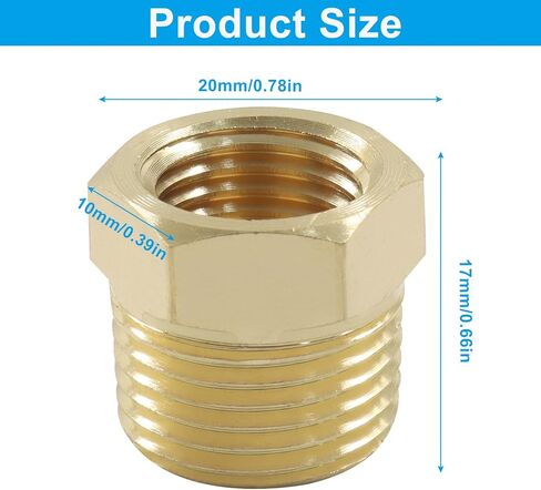 5 Pcs 3/8" NPT Male x 1/4" NPT Female Brass Reducer Hex Bushing Threaded Pipe Fitting, Brass Fitting Pipe Hose Tube Adapter Convert in Saudi Arabia