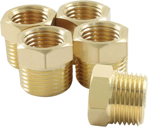 5 Pcs 3/8" NPT Male x 1/4" NPT Female Brass Reducer Hex Bushing Threaded Pipe Fitting, Brass Fitting Pipe Hose Tube Adapter Convert in Saudi Arabia
