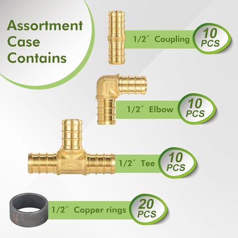 مجموعة تركيبات Pex Combo Pex 30 قطعة من ORIANSE مقاس 1/2 بوصة، 10 وصلات توصيل على شكل كوع، 20 قطعة من الحلقات النحاسية لأنابيب Pex-B مع مشبك من الفولاذ المقاوم للصدأ أو وصلة حلقة نحاسية، بدون نحاس الرصاص، ASTM F1807 in Kuwait