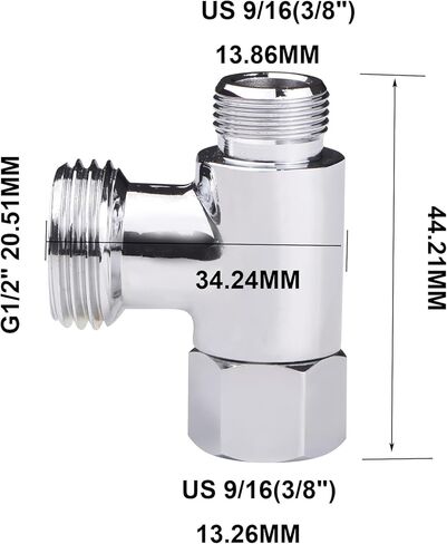محول تي شيرت ثلاثي الاتجاهات، 3/8 بوصة × 3/8 بوصة × G1/2 ذكر، صمام نحاسي إضافي مع لمسة نهائية من الكروم، موصل خط المياه بزاوية إيقاف للبيديت، الصنبور، المرحاض، غسالة الأطباق in Kuwait