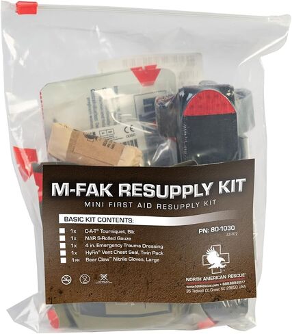 مجموعة أدوات إعادة الإمداد M-FAK من أمريكا الشمالية للإسعافات الأولية الصغيرة MFAK IFAK مع عاصبة C-A-T، وشاش ملفوف على شكل حرف S للإصابات، والمستجيبين الأوائل، طبي (80-1030) in Kuwait