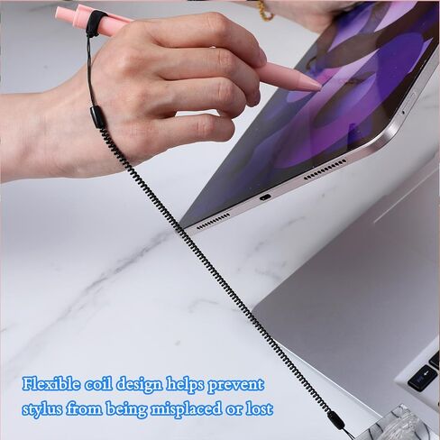 5pcs Tether Cable for Pen Tether Lanyard Pen Leash Retractable Spring Coil Strap Cord for Clipboard Pens with Silicone Ring Tethering Drawing Pens to Touchscreen Pencil Chain for Tablet in Saudi Arabia