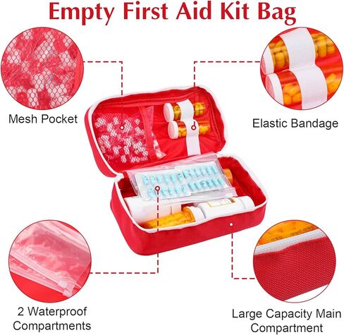 12 حقيبة إسعافات أولية فارغة، حقيبة طوارئ فارغة، حقيبة إسعافات أولية، حقيبة تخزين طبية محمولة للتخييم والمشي لمسافات طويلة والسفر والمكتب المنزلي (أحمر) in Kuwait