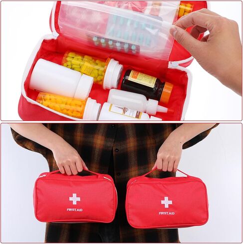 12 حقيبة إسعافات أولية فارغة، حقيبة طوارئ فارغة، حقيبة إسعافات أولية، حقيبة تخزين طبية محمولة للتخييم والمشي لمسافات طويلة والسفر والمكتب المنزلي (أحمر) in Kuwait