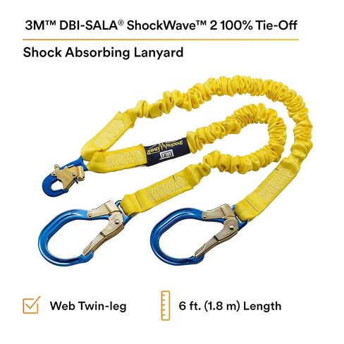 3M DBI-SALA 6' Shockwave2 1 1516" Polyester Tubular Web Twin-Leg Tie-Off Shock-Absorbing Lanyard With Snap Hook And Aluminum Rebar Hooks On Leg Ends in Saudi Arabia