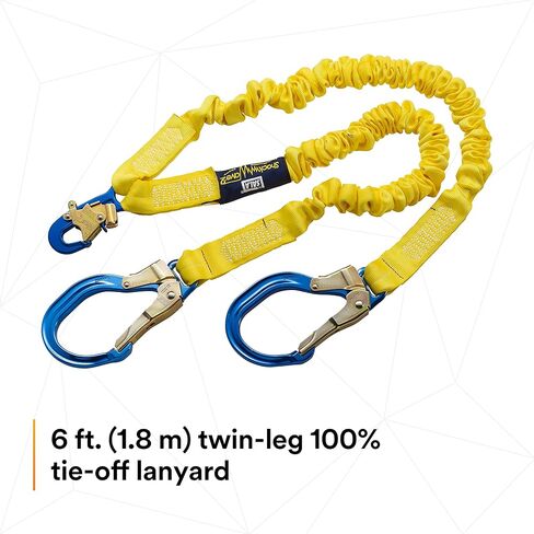3M DBI-SALA 6' Shockwave2 1 1516" Polyester Tubular Web Twin-Leg Tie-Off Shock-Absorbing Lanyard With Snap Hook And Aluminum Rebar Hooks On Leg Ends in Saudi Arabia