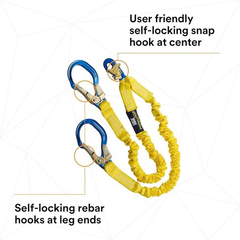 3M DBI-SALA 6' Shockwave2 1 1516" Polyester Tubular Web Twin-Leg Tie-Off Shock-Absorbing Lanyard With Snap Hook And Aluminum Rebar Hooks On Leg Ends in Saudi Arabia