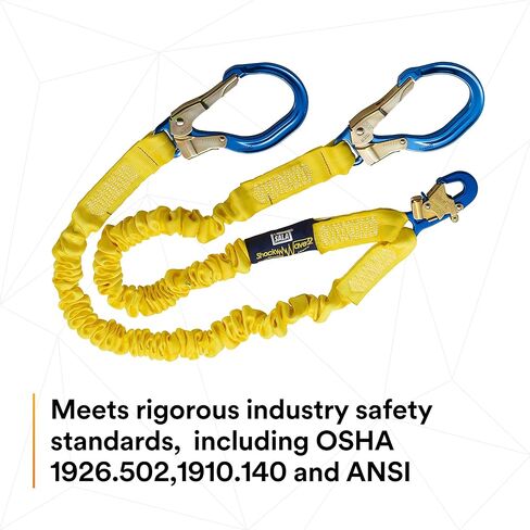 3M DBI-SALA 6' Shockwave2 1 1516" Polyester Tubular Web Twin-Leg Tie-Off Shock-Absorbing Lanyard With Snap Hook And Aluminum Rebar Hooks On Leg Ends in Saudi Arabia