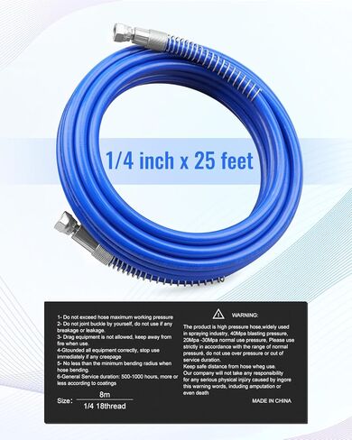 240793 خرطوم بخاخ طلاء بدون هواء مناسب لـ Graco BlueMax II أنبوب ألياف مرنة بدون هواء بخاخ طلاء عالمي عالي الضغط 1/4 بوصة 25 قدم in Kuwait