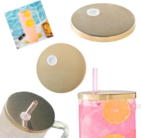 Tumbler Replacement Lid Gold Stainless Steel, Luxury Metal Design for Drinkware, 18/8 Steel Compatible with 40 oz Glass Tumblers, Fits Tumblers with 4" Lid, Elevate Your Tumbler in Saudi Arabia