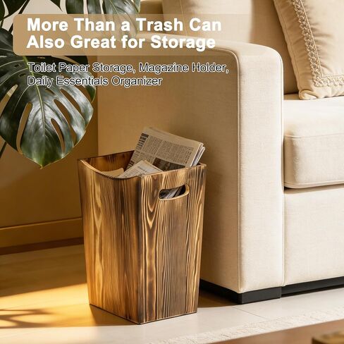 Soddeph Wood Trash Can with Handles, Open Top Wooden Wastebasket for Bathroom or Office, Modern Decorative Natural Garbage Bin (Wood Tone, 2 Gallon) in Kuwait