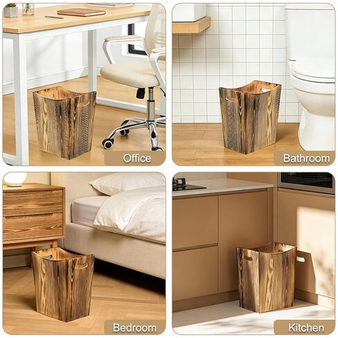 Soddeph Wood Trash Can with Handles, Open Top Wooden Wastebasket for Bathroom or Office, Modern Decorative Natural Garbage Bin (Wood Tone, 2 Gallon) in Kuwait