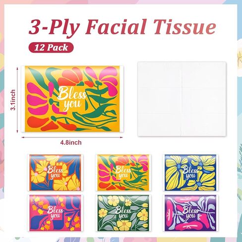 JarThenaAMCS 12 Pack Bless You Travel Pocket Tissues 8 Count 3 Ply Floral Facial Tissues Individual 96 Sheets Christian Bible Verse Gift for Homeless Care Holiday Party Supplies in Saudi Arabia