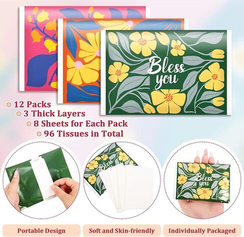 JarThenaAMCS 12 Pack Bless You Travel Pocket Tissues 8 Count 3 Ply Floral Facial Tissues Individual 96 Sheets Christian Bible Verse Gift for Homeless Care Holiday Party Supplies in Saudi Arabia