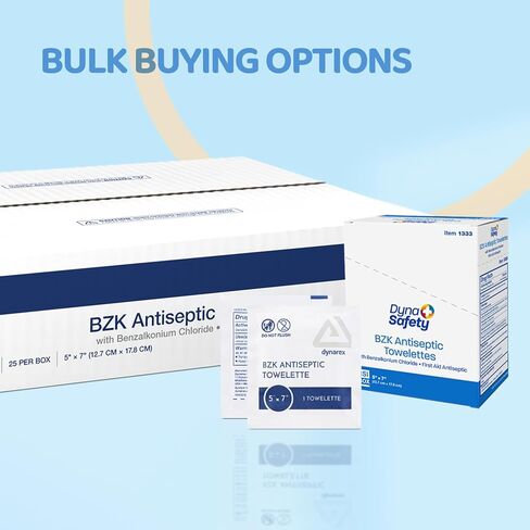 Dynarex DynaSafety BZK Antiseptic Towelettes - Sterile, Alcohol and Fragrance Free, Gentle Cleansing, Safe on Minor Wounds - 5" x 7" - 25 per Box in Saudi Arabia