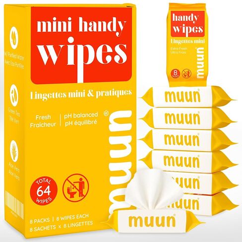 Mini Travel Wipes (8 packs, 8 wipes each) - Compact Wet Wipes for Hands and Face, Green Tea Scent, On The Go Wipes for Camping & Travel, Skin-Friendly for Adults, Total 64 Ct. in Saudi Arabia