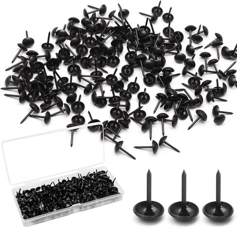 Biaungdo 200 Pcs 7 x 13 mm Round Head Upholstery Tacks, Black Metal Thumb Tacks Decorative Push Pins Upholstery Nails with Plastic Storage Box for Sofa, Chair, Furniture, Home Decor in Saudi Arabia