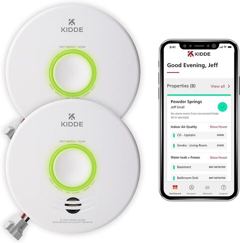 Kidde Smart Smoke Detector & Indoor Air, Quality Monitor, WiFi, Alexa Compatible Device, Hardwired w/Battery Backup, Voice & App Alerts, 2 Pack in Saudi Arabia