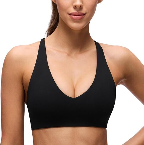 حمالات صدر رياضية من CRZ YOGA Butterluxe برقبة على شكل حرف V وظهر متقاطع للنساء - توب يوجا مبطن بأشرطة سباغيتي قابلة للتعديل in Saudi Arabia