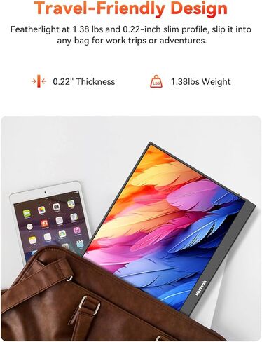 شاشة تعمل باللمس، شاشة لمس محمولة 15.6 بوصة 1080 بيكسل 10 نقاط، شاشة سفر USB-C HDMI HDR IPS مع غطاء ذكي ومكبر صوت، شاشة خارجية ثانية لأجهزة الكمبيوتر المحمول والكمبيوتر المحمول والكمبيوتر اللوحي in Kuwait