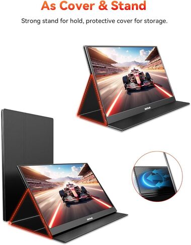 شاشة تعمل باللمس، شاشة لمس محمولة 15.6 بوصة 1080 بيكسل 10 نقاط، شاشة سفر USB-C HDMI HDR IPS مع غطاء ذكي ومكبر صوت، شاشة خارجية ثانية لأجهزة الكمبيوتر المحمول والكمبيوتر المحمول والكمبيوتر اللوحي in Kuwait