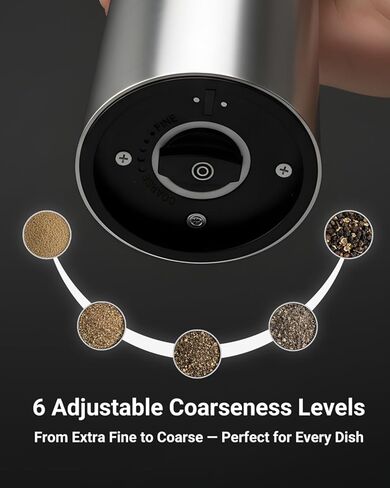 Electric Salt and Pepper Grinder Set with USB-C Charging Base, Stainless Steel Automatic Rechargeable Salt and Pepper Grinder with LED Light & Large Capacity, 6 Adjustable Coarseness Settings in Saudi Arabia
