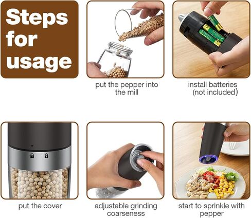 Gravity Electric Salt and Pepper Grinder Set Automatic Salt and Pepper Grinder Set with LED Light, Battery Operated, Adjustable Coarseness, Large Capacity, for Home Kitchen BBQ (Black 2 Pack) in Saudi Arabia