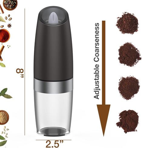 Gravity Electric Salt and Pepper Grinder Set Automatic Salt and Pepper Grinder Set with LED Light, Battery Operated, Adjustable Coarseness, Large Capacity, for Home Kitchen BBQ (Black 2 Pack) in Saudi Arabia
