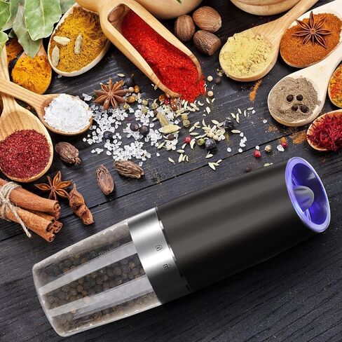 Gravity Electric Salt and Pepper Grinder Set Automatic Salt and Pepper Grinder Set with LED Light, Battery Operated, Adjustable Coarseness, Large Capacity, for Home Kitchen BBQ (Black 2 Pack) in Saudi Arabia