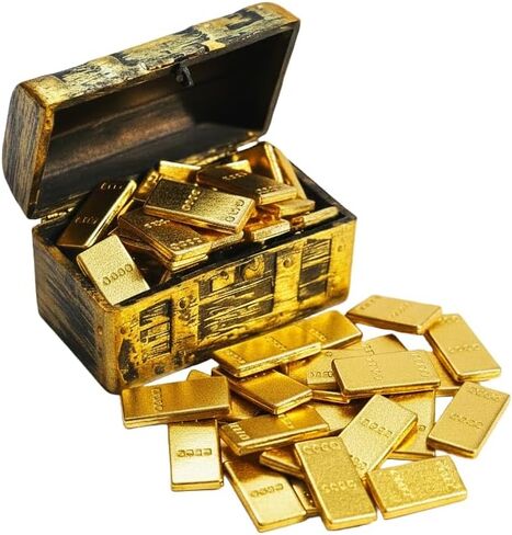 عملات ذهبية صغيرة مع صندوق كنز، 100 قطعة إكسسوارات مصغرة لبيت الدمى، عملات معدنية مزخرفة بمقياس 1:12 لبيت الدمية in Kuwait
