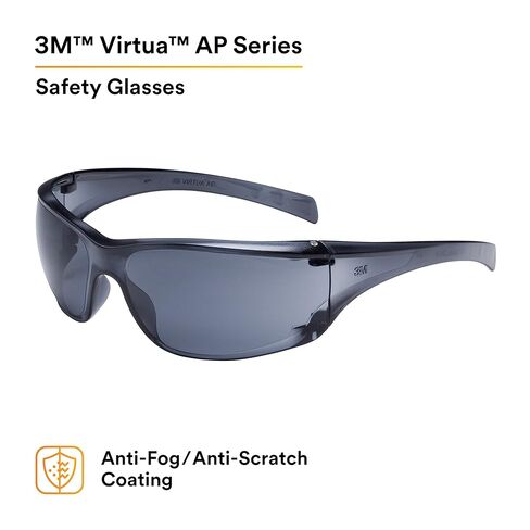 3M Safety Glasses, Virtua AP, 1 Pair, ANSI Z87, Anti-Fog, Anti-Scratch Coating, Gray Lens, Gray Frame, Side Shields, Economical Eye Protection, 99.9% UV Protection, Polycarbonate in Saudi Arabia