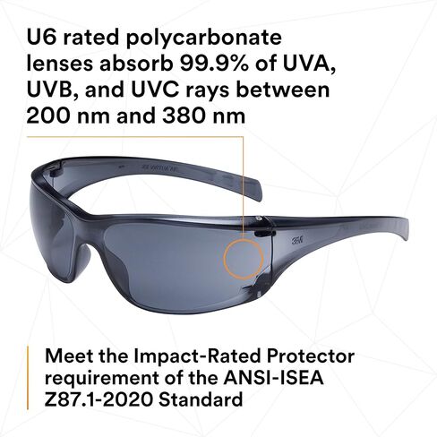 3M Safety Glasses, Virtua AP, 1 Pair, ANSI Z87, Anti-Fog, Anti-Scratch Coating, Gray Lens, Gray Frame, Side Shields, Economical Eye Protection, 99.9% UV Protection, Polycarbonate in Saudi Arabia