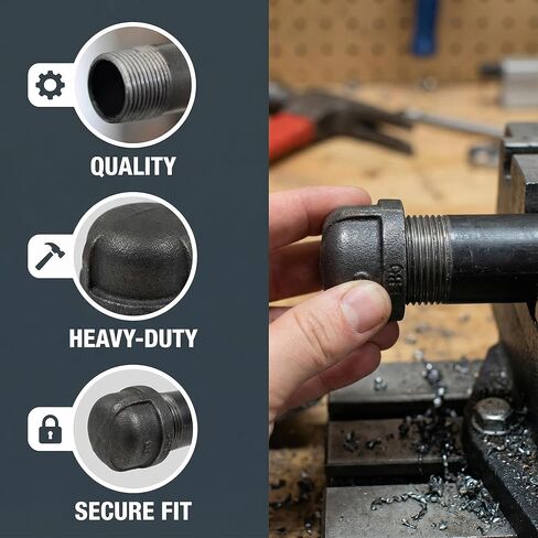 6 حزمة 3/4 بوصة غطاء أنبوب حديد الزهر القابل للطرق الأنابيب الصناعية للأنابيب والتجهيزات السوداء الملولبة DIY الأثاث الرجعية الأنابيب والتجهيزات in Kuwait