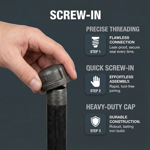 6 حزمة 3/4 بوصة غطاء أنبوب حديد الزهر القابل للطرق الأنابيب الصناعية للأنابيب والتجهيزات السوداء الملولبة DIY الأثاث الرجعية الأنابيب والتجهيزات in Kuwait