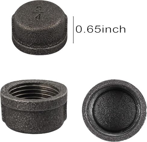 6 حزمة 3/4 بوصة غطاء أنبوب حديد الزهر القابل للطرق الأنابيب الصناعية للأنابيب والتجهيزات السوداء الملولبة DIY الأثاث الرجعية الأنابيب والتجهيزات in Kuwait