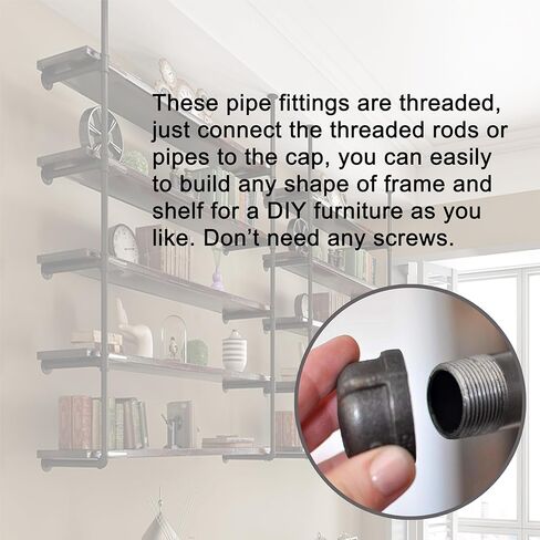 6 حزمة 3/4 بوصة غطاء أنبوب حديد الزهر القابل للطرق الأنابيب الصناعية للأنابيب والتجهيزات السوداء الملولبة DIY الأثاث الرجعية الأنابيب والتجهيزات in Kuwait