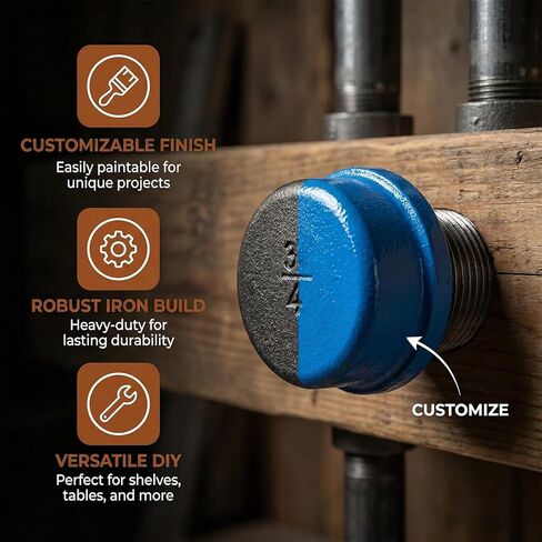 6 حزمة 3/4 بوصة غطاء أنبوب حديد الزهر القابل للطرق الأنابيب الصناعية للأنابيب والتجهيزات السوداء الملولبة DIY الأثاث الرجعية الأنابيب والتجهيزات in Kuwait