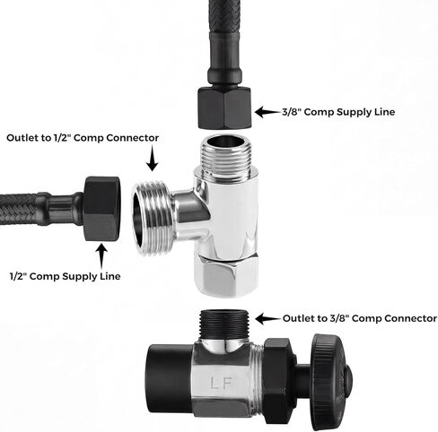 3/8" and 1/2" Adapter T Connector, Brass 3 Way Adapter Tee Connector, Angle Stop Water Line Connector T Pipe Fitting for Bidet Hose Toilet Faucet (Silver) in Saudi Arabia