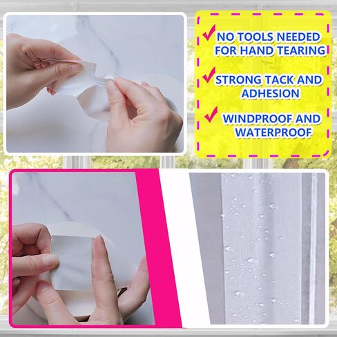 شريط ختم الطقس للنافذة البيضاء من WENSSKKU مقاس 2 بوصة × 65 قدمًا، شريط ختم مكيف الهواء للنافذة، خالي من البقايا لمنع تيارات الهواء البارد والغبار والضباب الدخاني in Kuwait