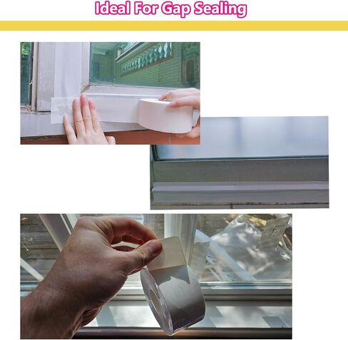 شريط ختم الطقس للنافذة البيضاء من WENSSKKU مقاس 2 بوصة × 65 قدمًا، شريط ختم مكيف الهواء للنافذة، خالي من البقايا لمنع تيارات الهواء البارد والغبار والضباب الدخاني in Kuwait